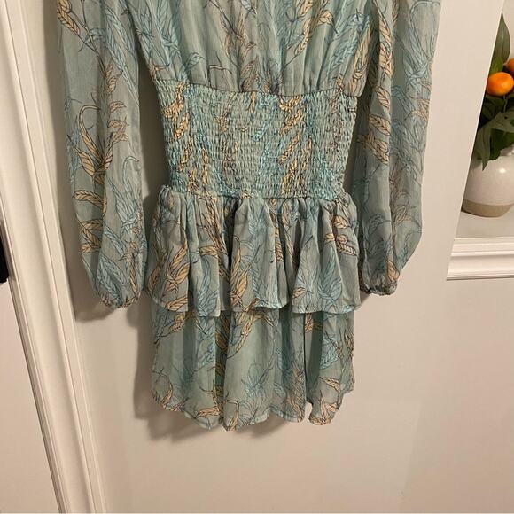 Who I am Boutique Blue Floral Long Sleeve Smocked Mini Dress Small - Picture 6 of 11